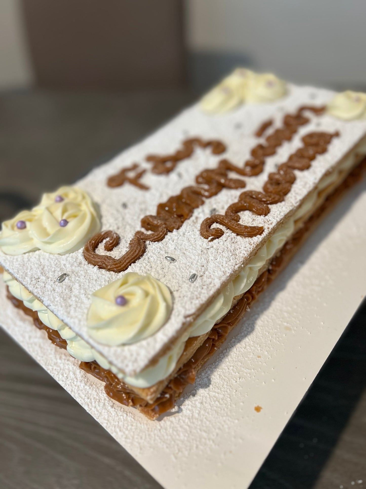 Milhojas with dulce de leche and pastry cream.