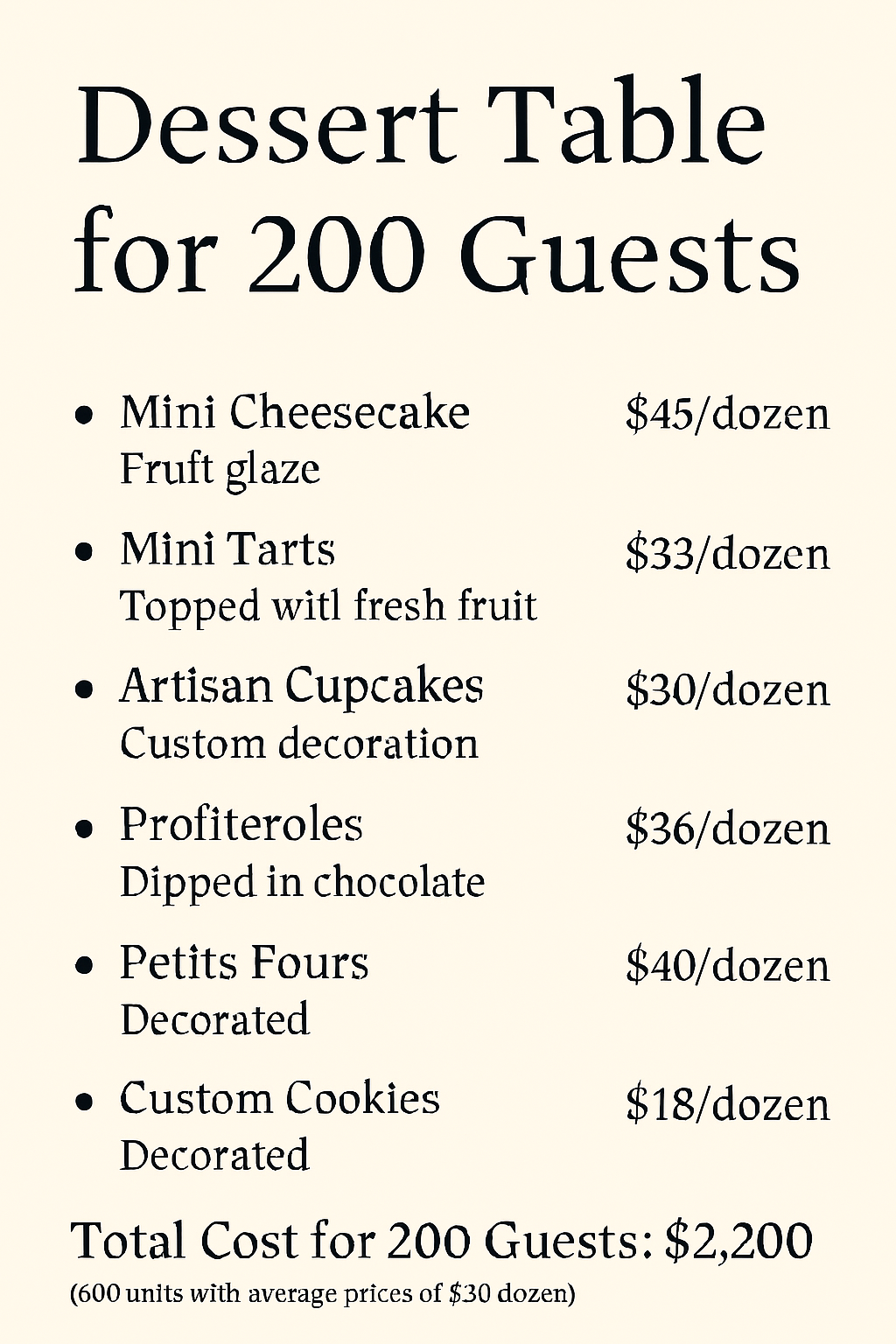 Mesa de Postres en Espacio de Eventos(Does not include decoration)